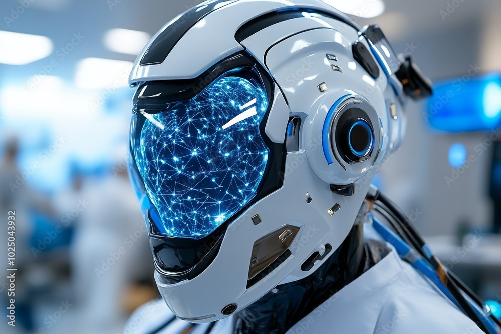 Aufkleber AI-assisted healthcare system in a modern hospital, where doctors use advanced AI algorithms to help diagnose patients and recommend personalized treatments
