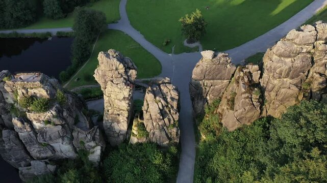 drone view of the Externsteine ​​natural attraction in Germany