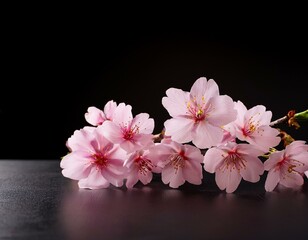 pink cherry blossoms flowers on the table with black background