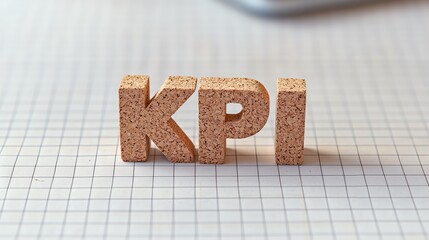 KPI letters made of cork on a grid paper background, symbolizing performance measurement and business metrics.