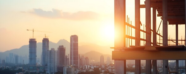 Stalled Construction Site Amidst Modern Skyscrapers - Visualizing Market Saturation and Investment Slowdown in Urban Development