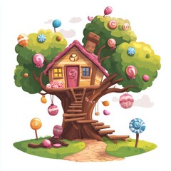 Sweet Treehouse Dreams Cartoon Vector Illustration