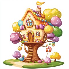 Obraz premium CandyCoated Treehouse A Sweet Cartoon Vector Illustration 1