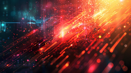 Obraz premium Futuristic Digital Wave with Glowing Lights - 3D Technology Background, Cyber Glow Data Flow - Futuristic Digital Background, Neon Light Particles in Motion - High-Tech Virtual Reality Concept.