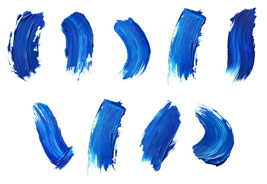 Blue paint brush stroke, hyperrealistic, highly detailed, isolated on transparent background, generative ai.