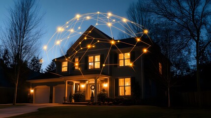 House Covered by Protective Dome with Glowing Lights