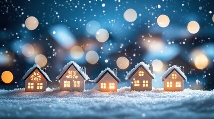 Cozy Snowy Village at Christmas Night