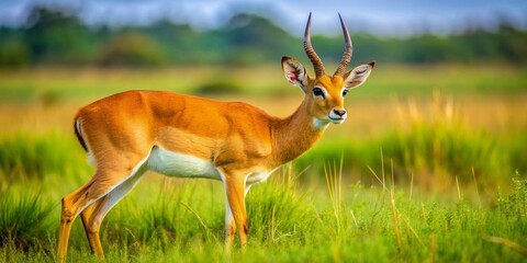 Fototapeta premium Beautiful Oribi in Natural Habitat: Graceful Antelope with Unique Features Grazing in the African Savanna Environment