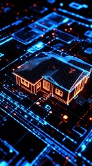 Obraz premium 3D Blueprint of a House with Glowing Points