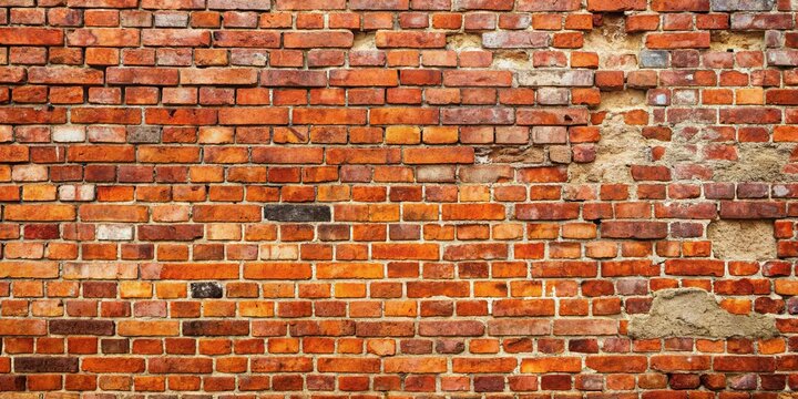 Fototapeta Weathered brick wall with distressed red bricks and cracked mortar