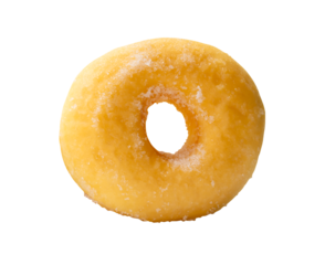 Top view of single brown sugar glazed cinnamon donut isolated with clipping path in png file format