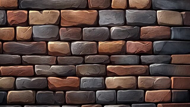 A close-up of a weathered brick wall, showing the natural textures and colors of each individual brick