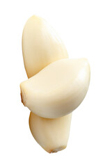 Top view of peeled garlic cloves in stack isolated on white background with clipping path