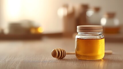 Golden Honey Dipper Over Rustic Table - Embrace Eco-Friendly Living with Handcrafted Utensils and Natural Sweetness in Your Kitchen