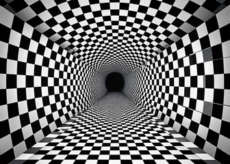 Naklejka premium Black and White Psychedelic Optical Illusion Background for Dynamic Chessboard Animation