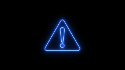 neon warning icon, A neon warning icon typically has a glowing, bright, and attention-grabbing appearance, often designed to represent caution, Photo neon warning sign on black background