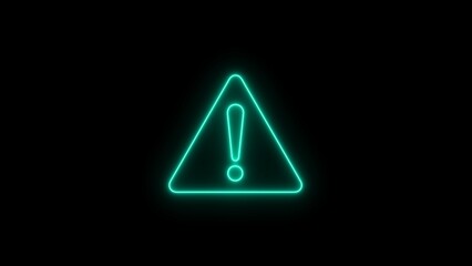 neon warning icon, A neon warning icon typically has a glowing, bright, and attention-grabbing appearance, often designed to represent caution, Photo neon warning sign on black background