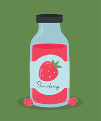 Flat Design Illustration with Bottle at Strawberry Juice