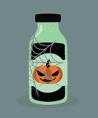 Flat Design Halloween Illustration with Bottle at Juice