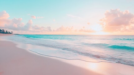 Obraz premium 静かな海辺での美しい夕日と穏やかな波の風景