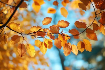 Obraz premium Autumn Leaves against Blue Sky