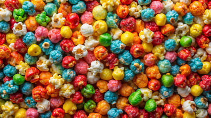 Fototapeta premium Colorful sweet popcorn covered in sugar glaze, creating a rainbow effect