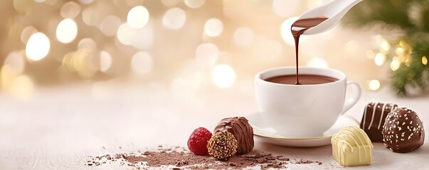 Indulgent Dark Chocolate Flowing with Gourmet Treats - A Luxurious Sweet Experience for Dessert Lovers and Culinary Enthusiasts