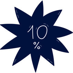 Obraz premium Cute cartoon star sticker with line lettering for 10 percent discounts for Black Friday Sale. Hand drawn banner with promotion of big price off at markets. Simple trendy isolated bubble.