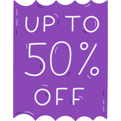 Cute cartoon Black Friday Sale sticker with lettering for discounts Up To 50 percent off. Hand drawn banner with promotion of hot price off at shop, store, markets. Simple childish isolated clipart.