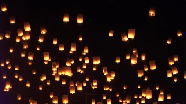 Sky lanterns at the Loi Krathong festival in Chiang Mai Province, northern Thailand.