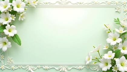 An HD 3D wallpaper design with white and green flowers. The wallpaper features realistic textures and vibrant details,an elegant and fresh floral pattern suitable for modern interior and cards. 