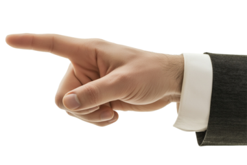 Hand points to something with index finger, transparent die cut png.