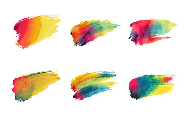 Obraz premium vivid color gradient mix brush stroke texture set, mixed organic movement, isolated on white, paint and organic watercolor style