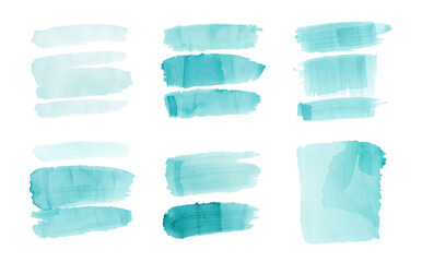 light blue brush stroke texture set, wide brush markings, isolated, paint and organic watercolor style