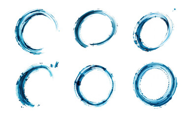 blue brush stroke texture set, isolated on white, arced movement, paint and organic watercolor style