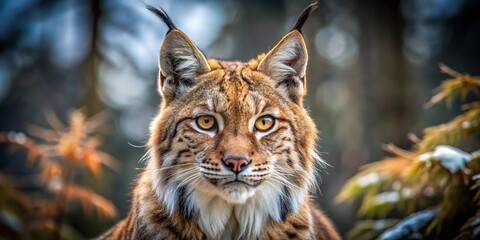 Fototapeta premium Captivating Eurasian Lynx in Natural Habitat Displaying Its Majestic Fur and Sharp Gaze, a True Symbol of the