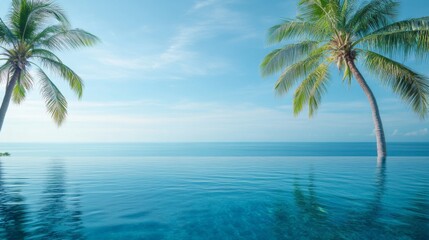 Palm Trees Overlooking a Serene Ocean and Infinity Pool