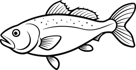 Detailed Atlantic Cod Fish vector illustration. Perfect for culinary, marine, and environmental designs. Atlantic cod fish outline vector illustration. Monochrome of cod fish line art design.