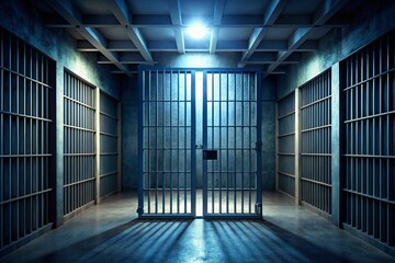 Captivating View of Jail Bars in a Darkened Cell, Symbolizing Confinement and Security in Correctional Facilities