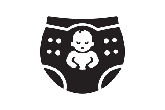 recommend clip art: Cute baby in diaper vector silhouette isolated in white background