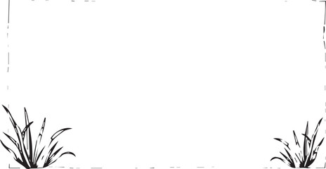 Obraz premium A simple black and white image of a blank frame with grass accents. 