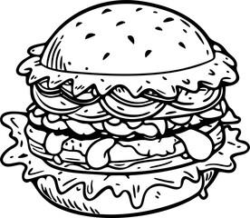 hamburger on transparent background. hamburger hand drawn vector