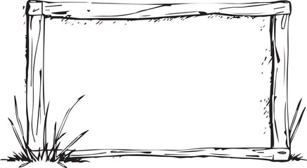 A simple frame made of wooden planks with grass growing around the bottom. 
