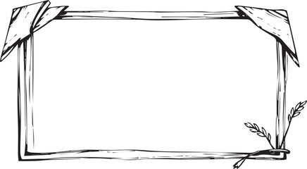 A simple black and white frame with a plant in the corner.