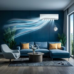 Modern Living Room with Air Conditioner and Stylish Decor