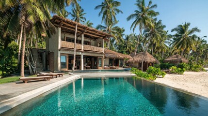 Fototapeta premium Tropical Resort Villa with Swimming Pool and Palm Trees