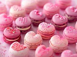Obraz premium Tender pink macaroons are made in the shape of a heart. The holiday of all lovers.