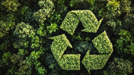 Green Living: A powerful environmental message with a lush green foliage forming the iconic recycling symbol. Sustainable living, eco-friendly practices.