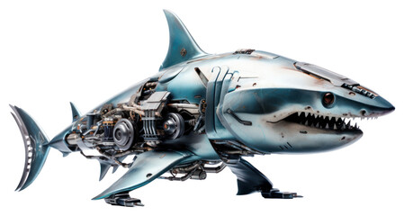 Fototapeta premium PNG Cyborg shark vehicle animal fish.