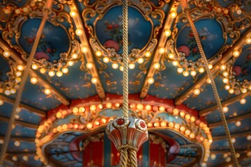 Whimsical Carousel Interior with Colorful Lights and Intricate Design